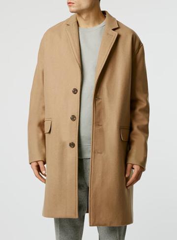 Topman Mens Brown Limited Edition Camel Wool Rich Duster Coat With Cashmere