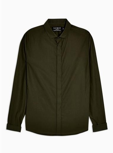 Topman Mens Khaki Matte Satin Slim Shirt