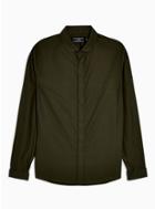 Topman Mens Khaki Matte Satin Slim Shirt