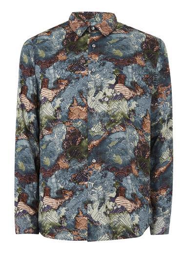 Topman Mens Multi Print Long Sleeve Shirt