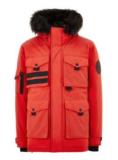Topman Mens Red Padded Parka Jacket
