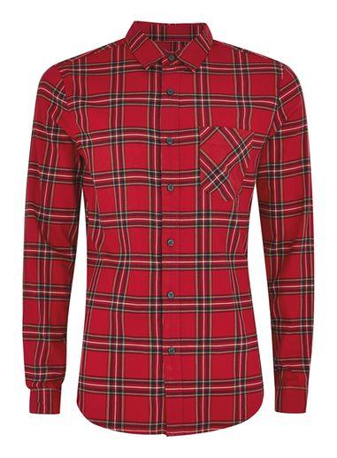 Topman Mens Red Tartan Muscle Fit Shirt