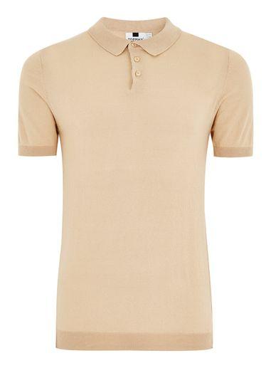 Topman Mens Stone Short Sleeve Knitted Muscle Polo