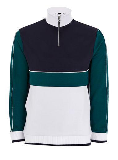 Topman Mens Navy Panelled Zip Neck Track Top