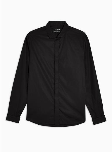 Topman Mens Black Matte Satin Slim Shirt