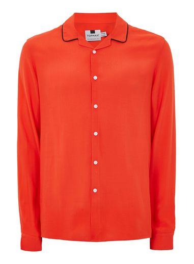 Topman Mens Red Crepe Piped Shirt