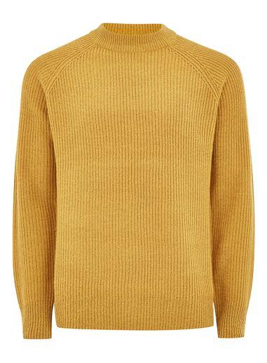 Topman Mens Yellow Mustard Ribbed High Neck Sweater