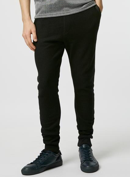 Topman Mens Black Waffle Skinny Jogger