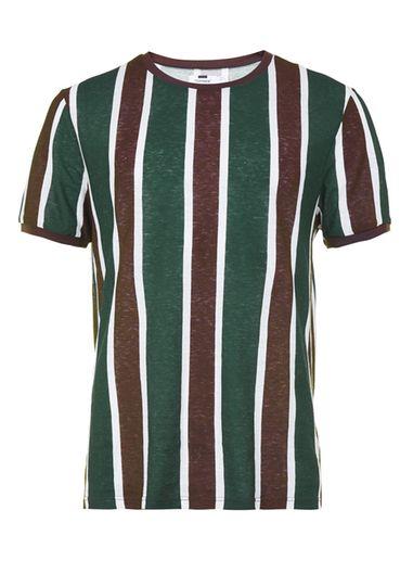 Topman Mens Green Stripe Slim Fit T-shirt