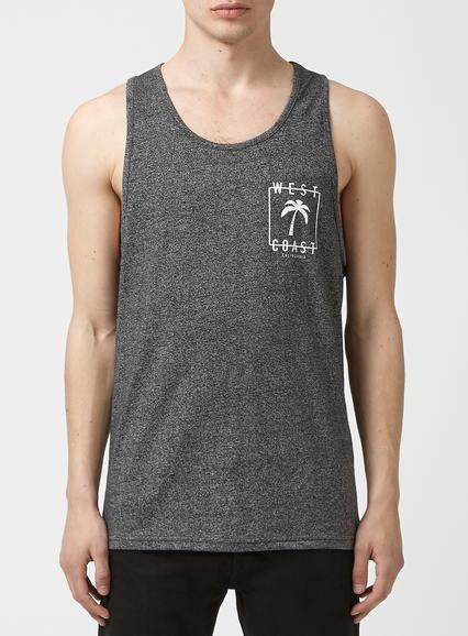 Topman Mens Black West Coast Print Tank Top