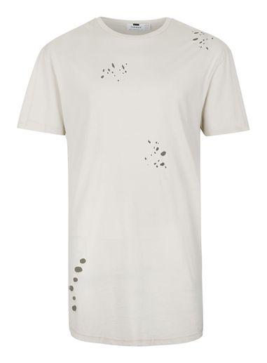 Topman Mens Brown Stone Ripped Longline T-shirt