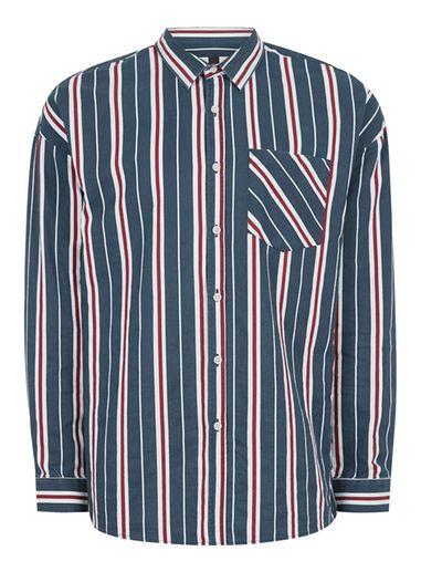 Topman Mens Blue Drop Shoulder Stripe Shirt