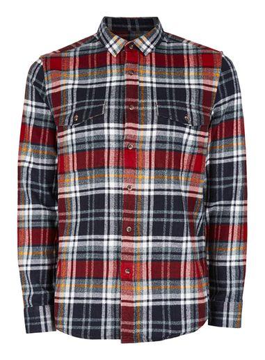 Topman Mens Red Check Back Print Casual Shirt