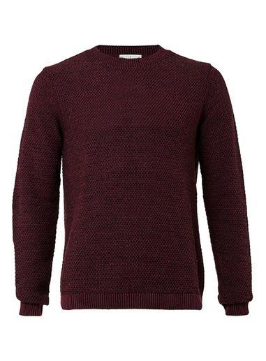 Topman Mens Burgundy Waffle Textured Crew Neck Sweater