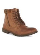 Topman Mens Brown Tan Leather Zip Boots