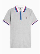 Topman Mens Grey Marl Embroidered Polo