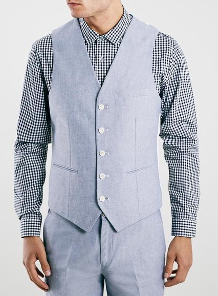 Topman Mens Blue Oxford Waistcoat