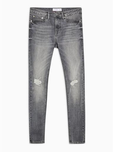 Topman Mens Ripped Grey Super Spray On Jeans