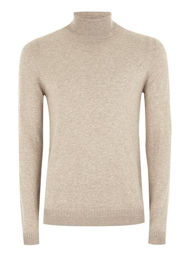 Topman Mens Brown Stone Marl Roll Neck Sweater