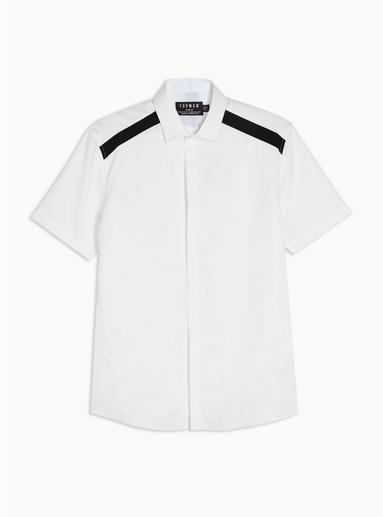 Topman Mens White And Black Panel Slim Shirt