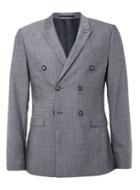 Topman Mens Mid Grey Light Blue Chambray Double Breasted Ultra Skinny Fit Suit Jacket