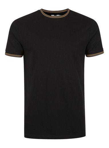 Topman Mens Black And Gold Tipped Muscle Fit T-shirt