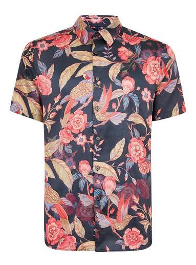 Topman Mens Black Premium Parrot Print Short Sleeve Shirt
