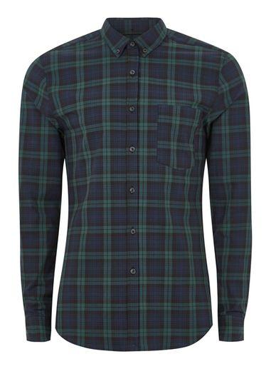 Topman Mens Green Black Watch Shirt