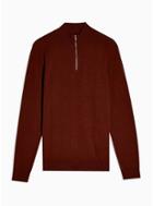Topman Mens Brown Rust Marl Zip Turtle Neck Jumper
