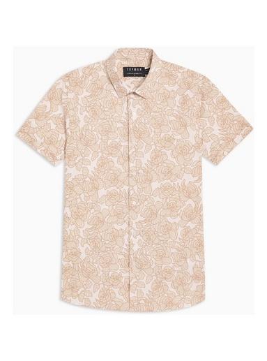 Topman Mens Beige Stone Tonal Floral Stretch Skinny Shirt