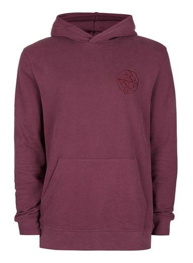 Topman Mens Purple Embroidered Detail Classic Fit Hoodie