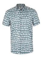 Topman Mens Blue Teal/white Short Sleeve Printed Casual Shirt