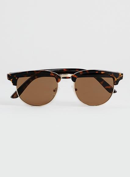 Topman Mens Brown Tortoise Shell Retro Half Frame Sunglasses