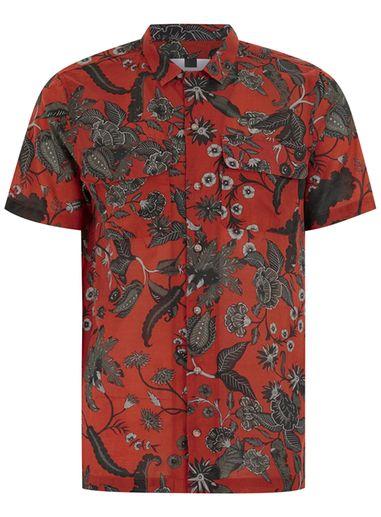 Topman Mens Red Floral Revere Shirt