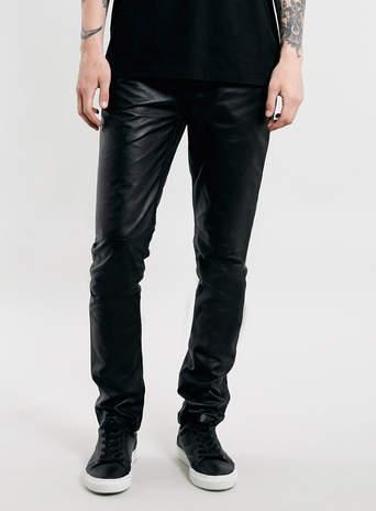 Mens Real Leather Skinny Black Pants