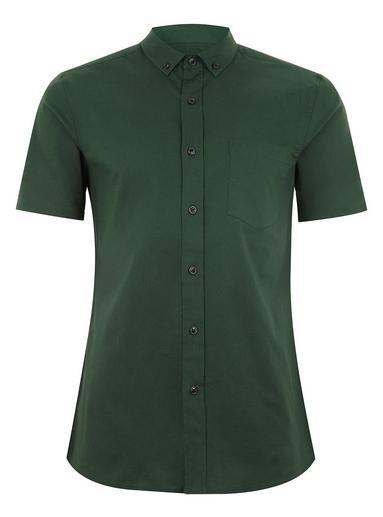 Topman Mens Green Muscle Fit Oxford Short Sleeve Shirt