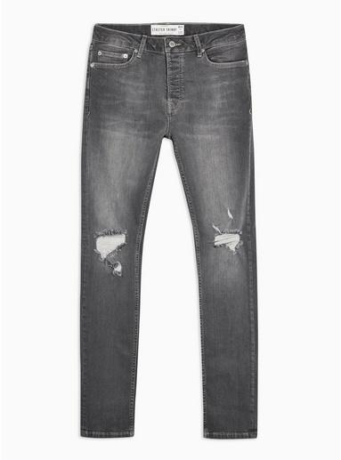Topman Mens Grey Gray Rip Stretch Skinny Jeans