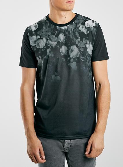 Topman Mens Black Floral Print T-shirt