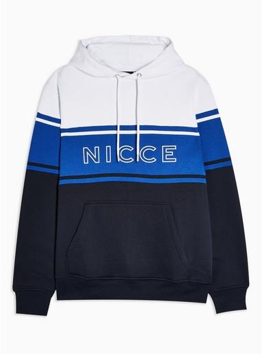 Nicce Mens Nicce Blue And White Logo Panel Hoodie