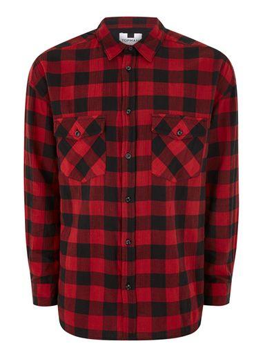 Topman Mens Red And Black Buffalo Check Shirt