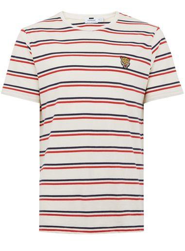 Topman Mens White Cream Stripe Tiger Badge T-shirt