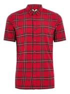 Topman Mens Red Tartan Muscle Short Sleeve Shirt