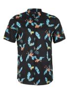 Topman Mens Black Tropical Print Short Sleeve Dress Shirt
