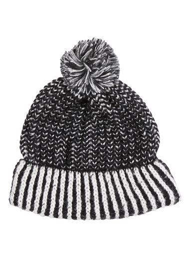 Topman Mens Black And White Bobble Beanie