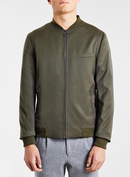 Topman Mens Green Street Tailor Khaki Wool Blend Bomber Jacket