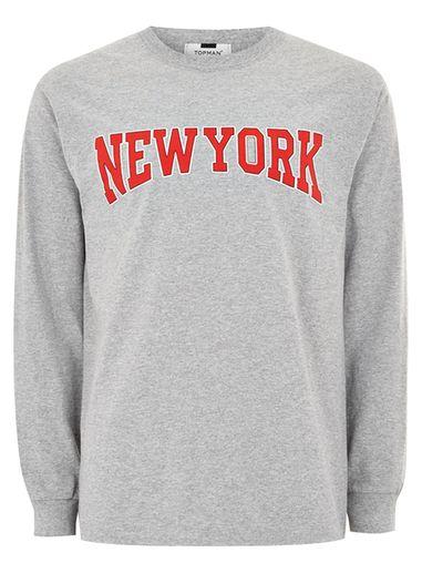 Topman Mens Grey Gray 'new York' T-shirt