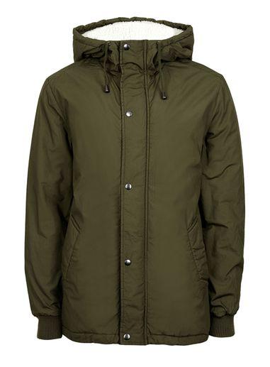 Topman Mens Green Khaki Cropped Fit Parka