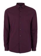 Topman Mens Red Burgundy And Navy Gingham Stretch Skinny Fit Dress Shirt
