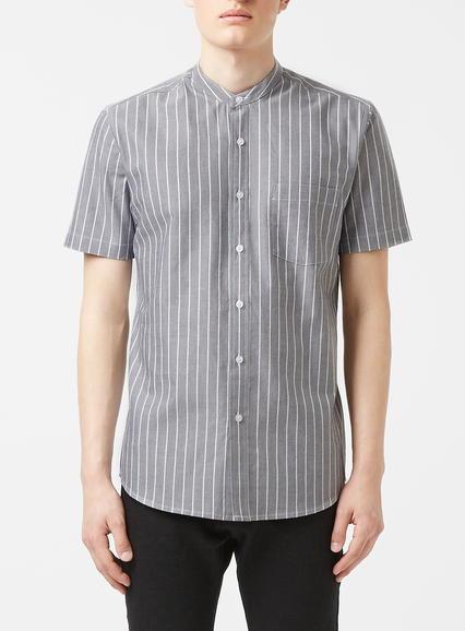 Topman Mens Grey Thin Stripe Short Sleeve Casual Shirt