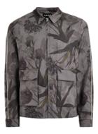 Topman Mens Mid Grey Black And Gray Floral Zip Through Jacket